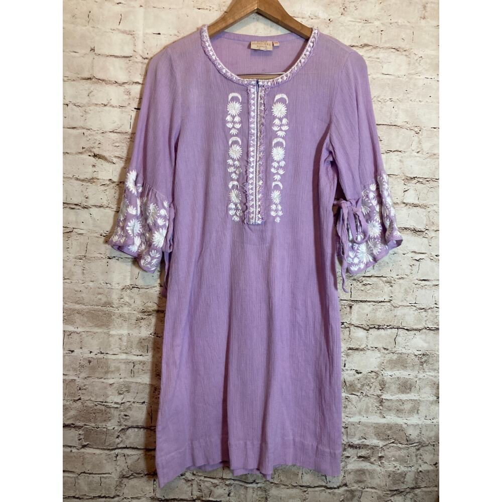 Rungolee Boho Dress‎ Womens XS Lilac Purple Celestial Embroidered Popover Gauzy